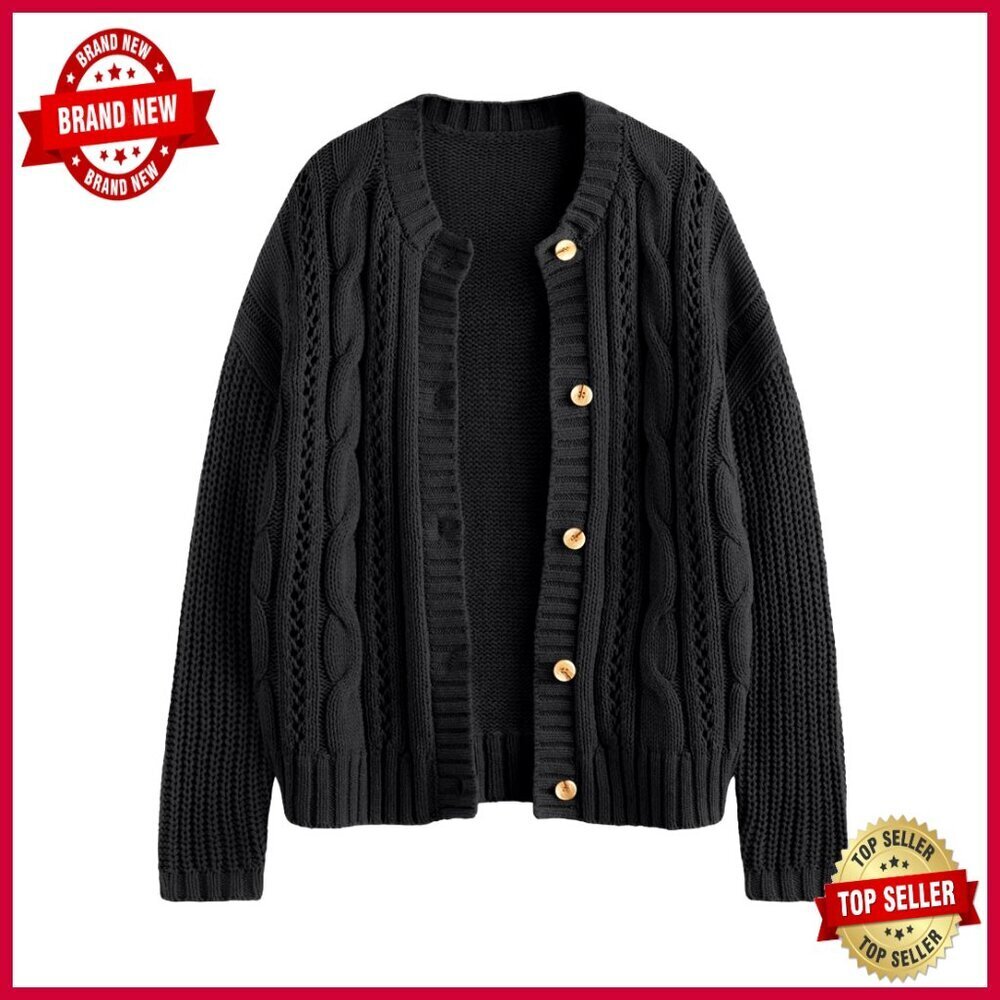 Cotton Cardigan Sweater Button Up Long Sleeve Chunky Knit Fall Winter